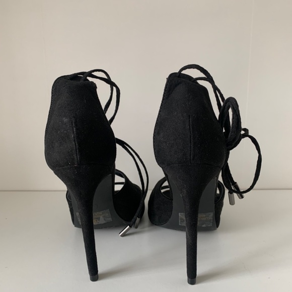 Black lace up open toe heels - Picture 2 of 4